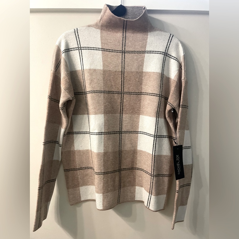 Rachel Zoe Plaid Tan Sweater